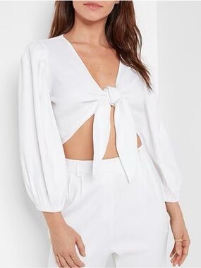 Express White Linen Tie Front Top NWOT